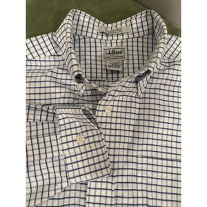 LL Bean Shirt Men 16 - 33 Long Sleeve Button Up Blue White Plaid Traditional Fit